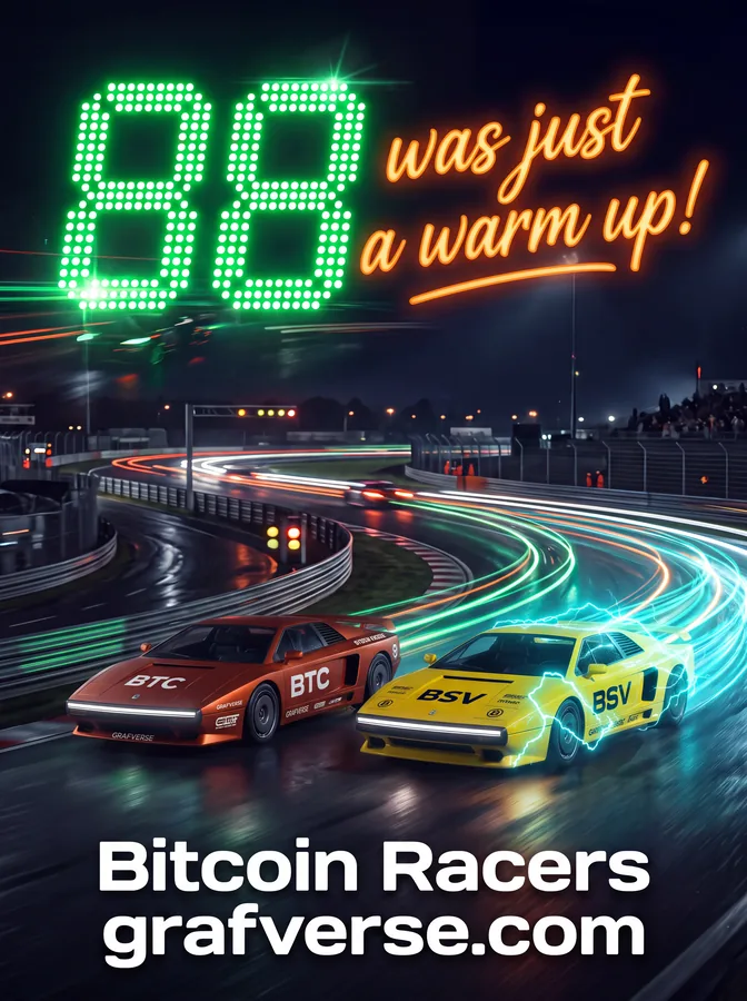 Bitcoin Racers t-shirt — two wedge racers under a green 88